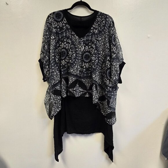 Pretty Angel S Sheer Black Tunic Top Gypsy Geometric Floral Whimsigoth Dark Fair - Picture 4 of 13